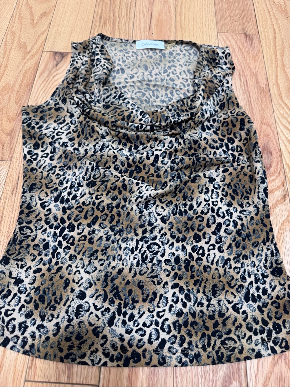 Calvin Klein Leopard Print Satin Cowl Neck Camisole - Brown & Black